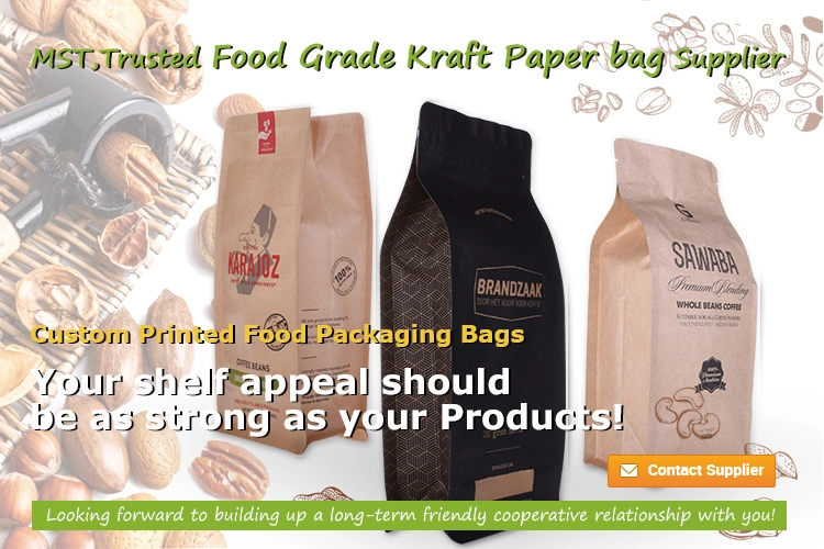 Kraft Paper Bag Stand up Paper Box Bottom Paper Coffee Pouch with Zipper