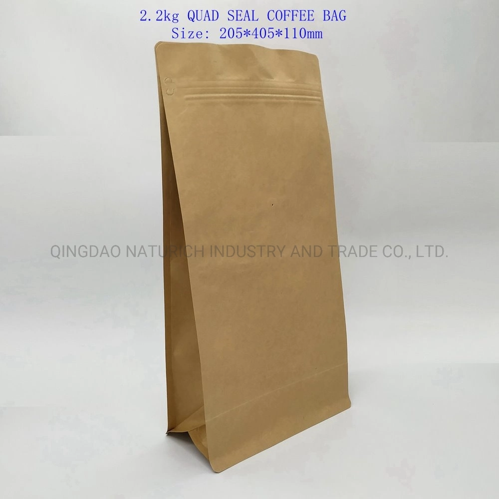 Custom Printing Flat Bottom Heat Seal One Way Valve Packaging Kraft Aluminum Foil Bag for Packing Coffee Bag