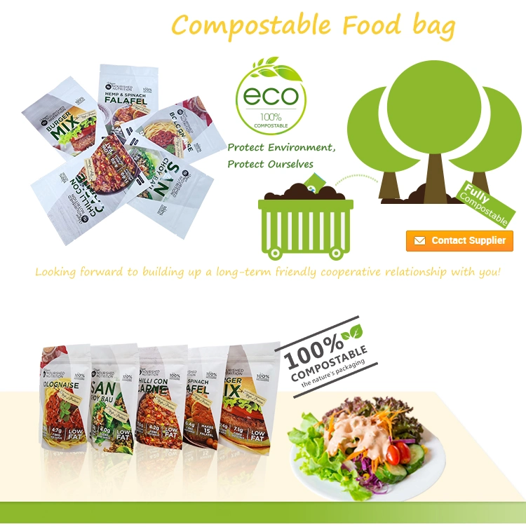 Eco Friendly 100% Compostable Biodegradable Organic Food Packaging Kraft Paper Ziplock Stand up Pouch Bag for Spice Salad Sauce Candy Pasta