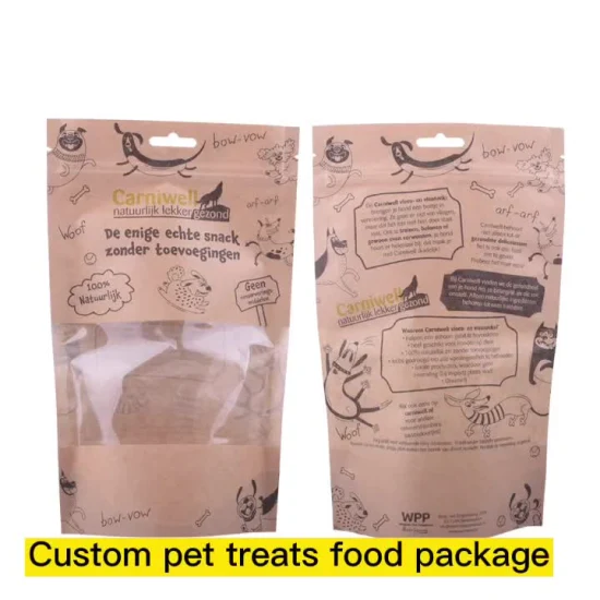 Pochette en plastique biodégradable à fermeture éclair en papier kraft avec fermeture éclair pour chien et chat